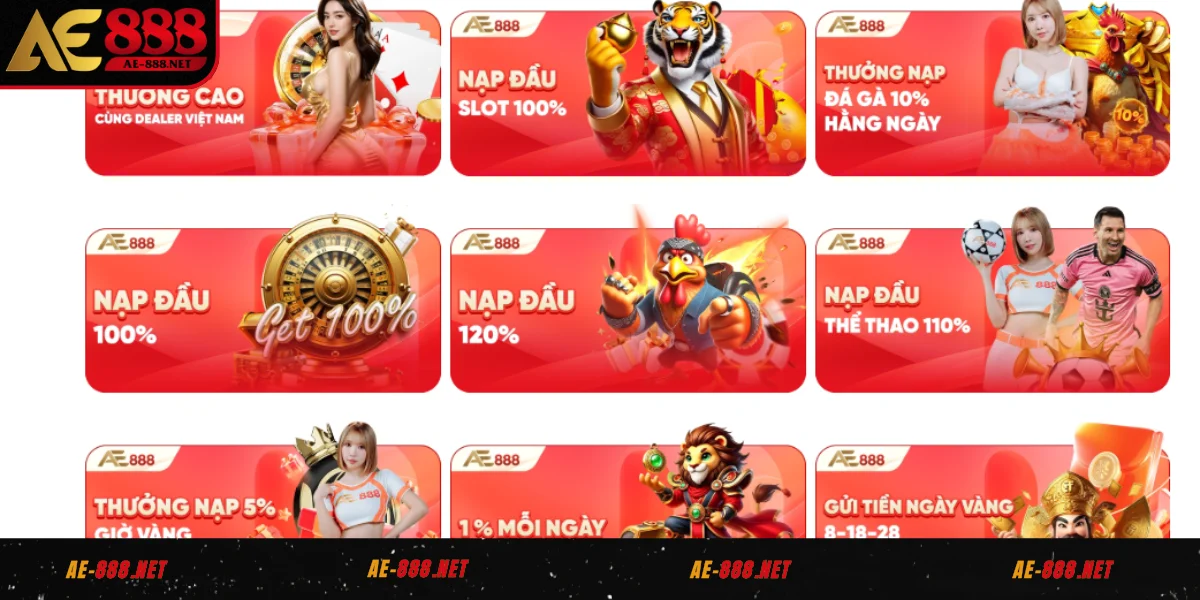 Tổng hợp khuyến mãi AE888 siêu hấp dẫn, tăng vốn nhanh chóng